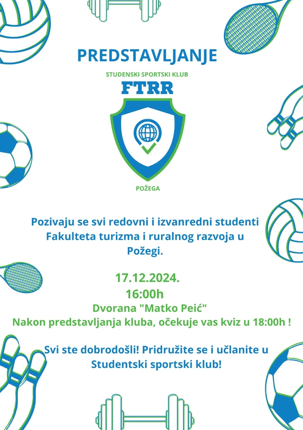 Poziv na predstavljanje Studentskog sportskog kluba FTRR