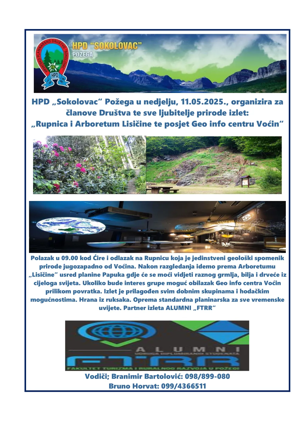 HPD „Sokolovac“ Požega organizira izlet „Rupnica i Arboretum Lisičine te posjet Geo info centru Voćin“