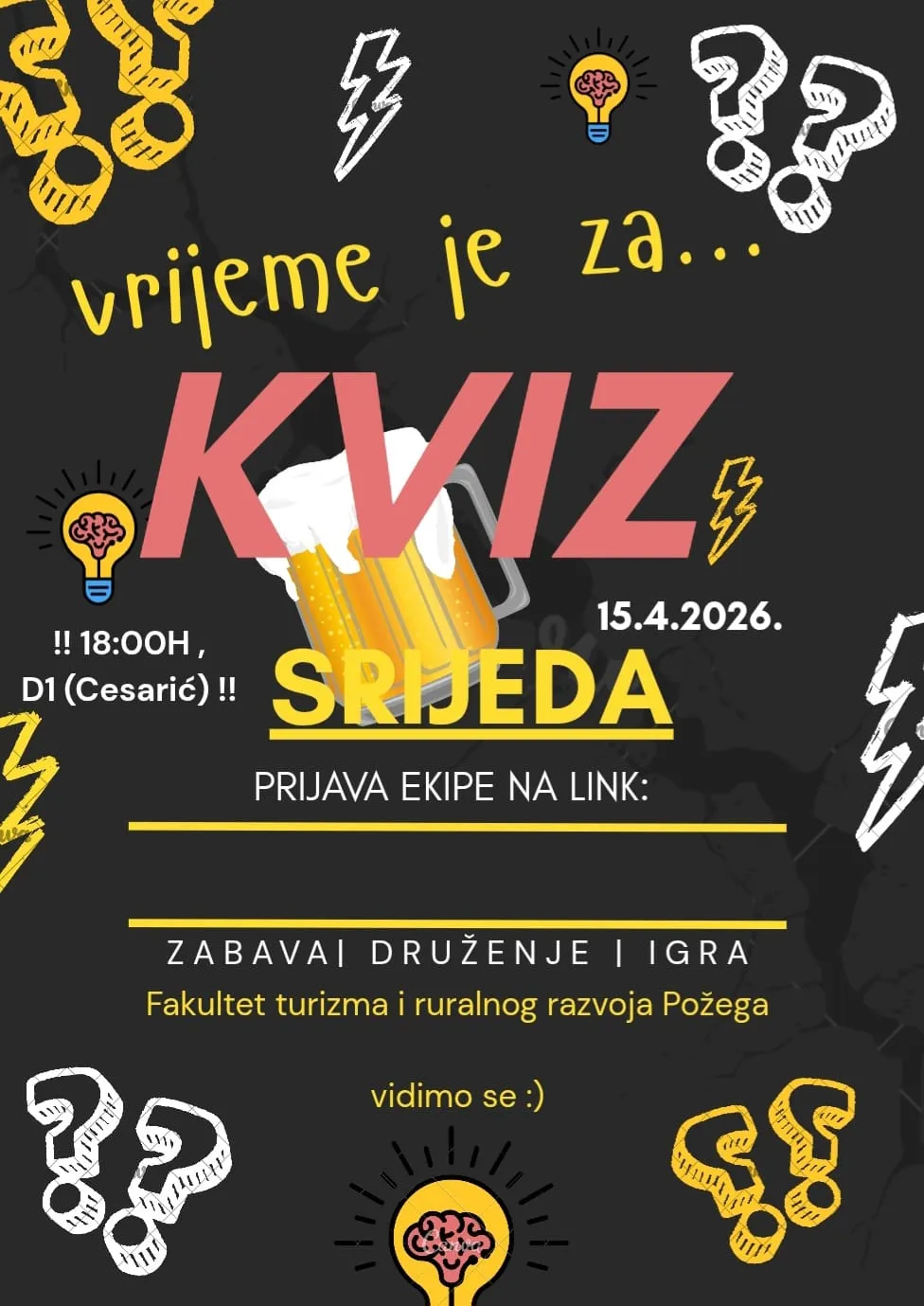 Poziv na opći kviz znanja za studente i nastavnike